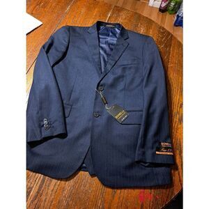 New 40R Umlerto Bonelli 1303 St Angelo Blue Pinstripe Suit Coat Blazer Vest NWT